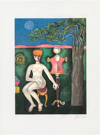 FRANCO GENTILINI (1909-1981), Nudo in giardino, acquaforte e acquatinta, es....