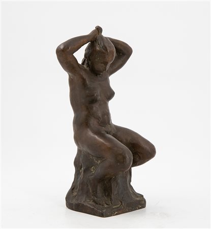 PRIMO CONTI (1900-1988) - Senza Titolo (Piccolo nudo di fanciulla che si tiene i capelli), 1967