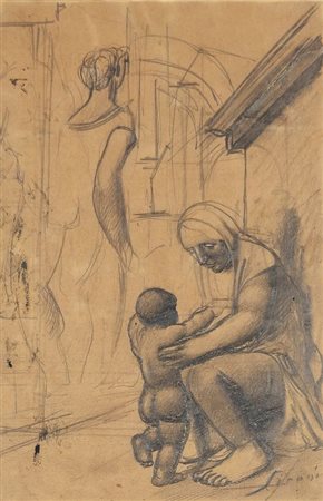 Mario Sironi “Madre con Bambino - Studi di figure e Architetture” 1925