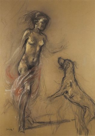 Alberto Sughi “Nudo di ragazza con cane” 1982