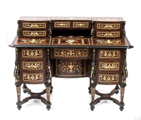   Scrivania Mazzarino intarsiata in avorio - Italia, XIX secolo