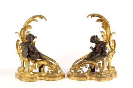   Alari da camino in bronzo dorato - Francia, XIX secolo