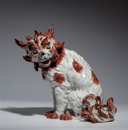   Cane tipo bolognese in porcellana policroma Edmé Samson - Parigi, XIX secolo
