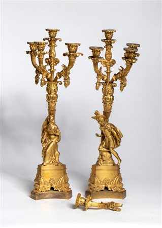  Coppia di candelabri francesi in bronzo dorato - Francia, metà del XIX secolo