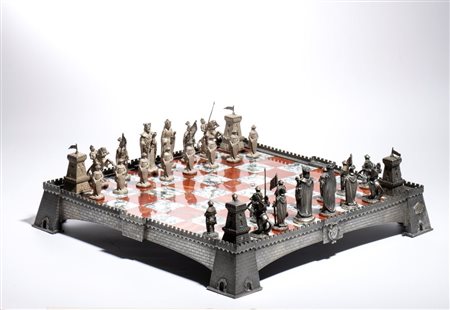   Scacchiera "Marostica" in argento, diaspro e agata muschiata - Anni '90 del XX secolo