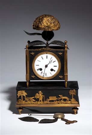   Pendola da tavolo in bronzo dorato e patinato, epoca Restaurazione (Carlo X) - Francia, XIX secolo