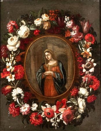   Dipinto Madonna in ghirlanda di fiori - Italia, XX secolo