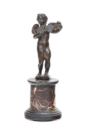   Scultura in bronzo raffigurante putto musicante - Italia, XIX secolo