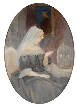   Acquerello "Donna Velata" - Nord Europa, XIX secolo