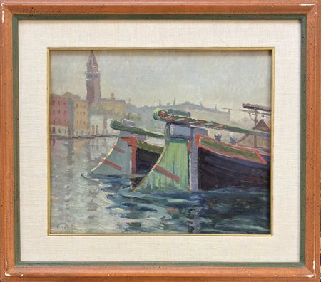 FELICE VELLAN TORINO 1889 - 1976 Sul Canal Grande della salita a Venezia
