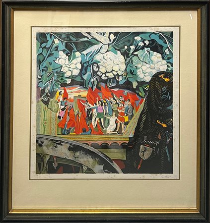 RENATO GUTTUSO, "Bandiere rosse", anni '80