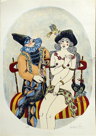 PIERO BRESCIANI, "Pulcinella con donna"