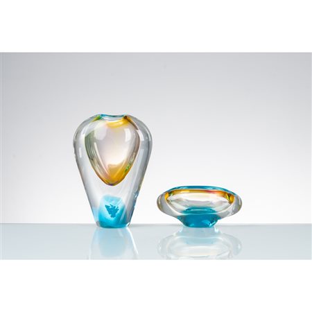 MAESTRI MURANESI, Un vaso ed un posacenere in vetro