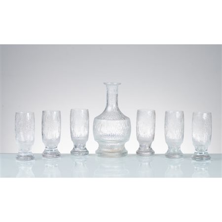 MAESTRI MURANESI, Bottiglia e sei bicchieri in vetro