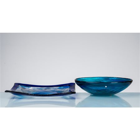 LA MURRINA, Piatto quadrato ed una coppa in vetro