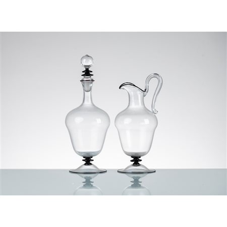 BAROVIER E TOSO, Caraffa e bottiglia con tappo in vetro