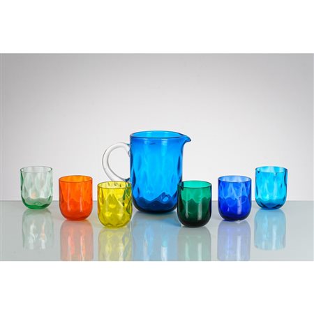 VENINI, Brocca e sei bicchieri in vetro