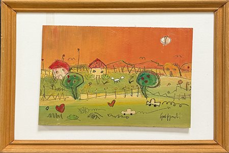 LUCA GIOVAGNOLI, "Le case, i due alberi, le due auto e i due cuori", 1995