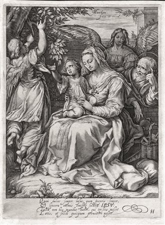 Matham, Jacob (Haarlem 1571 &ndash; 1631) SACRA FAMIGLIA CON DUE ANGELI...