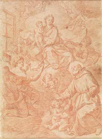 Scuola emiliana del XVII secolo GLORIA DELLA VERGINE CON SANT&rsquo;ANTONIO E...