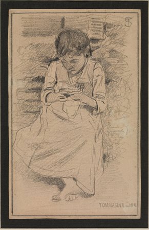 Signorini, Telemaco (Firenze 1835 - 1901) TOMMASINA DU NIN Matita nera su...