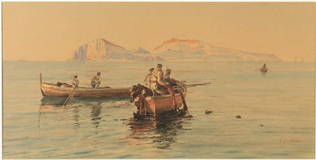 Loria, Vincenzo (Salerno 1849 &ndash; La Spezia 1939) MARINA CON PESCATORI AL...
