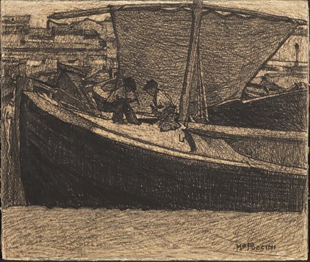 Mario Puccini (Livorno 1869 - Firenze 1920) CALAFATI carboncino su cartone,...