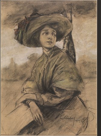 Selvatico, Lino (Padova 1872 &ndash; Treviso 1924) RITRATTO DI GIOVANE DONNA...