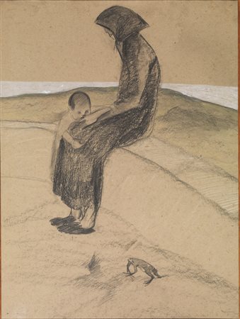 Viani, Lorenzo (Viareggio 1882 &ndash; Ostia 1936) MADRE E FIGLIO Gessetto...