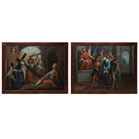 Stazioni della Via Crucis, coppia di dipinti, 18° secolo