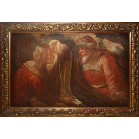 Scena biblica: Vengono mostrati a Giacobbe i panni insanguinati di Giuseppe dopo essere stato gettato nel pozzo dai fratelli, primi 18° secolo