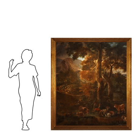 Antonio Francesco Peruzzini (Ancona 1643 - 1724)  - Paesaggio con personaggi