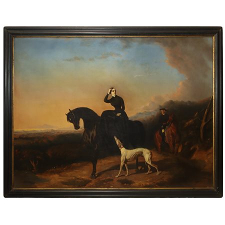 Alfred   De Dreux (Parigi 1810 - Parigi 1860)  - Il ritorno della Duchessa D’Almeda da un viaggio a Koat-Ven, 18° secolo