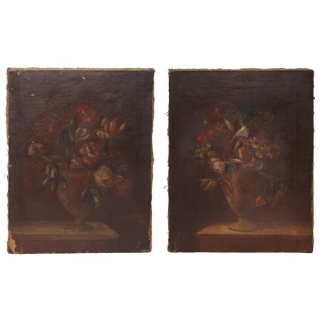 Natura morta di fiori, Coppia di dipinti, 19° secolo