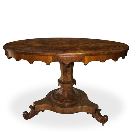 Tavolo ovale in radica di noce, France 19° secolo
