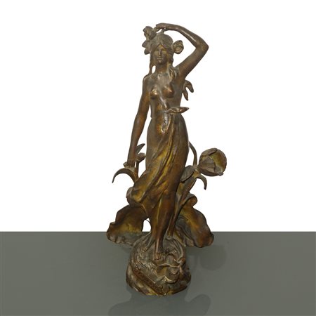 Auguste  Moreau (Digione 22 febbraio 1834 - Digione 11 novembre 1911)  - "Fleur d'etè" (fiore d'estate), scultura liberty in bronzo