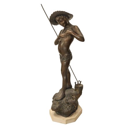 Gianni Varlese (Napoli 1888 - Napoli 1922)  - Pescatorello, scultura in bronzo su base in marmo