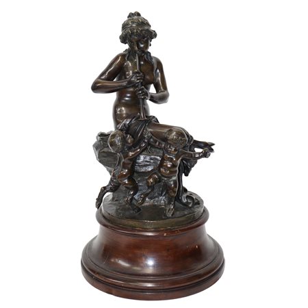 Clodion (attribuito a) (Nancy 1738 - Parigi 1814)  - Donna satiro, bronzo patinato bruno a cera persa su base in legno