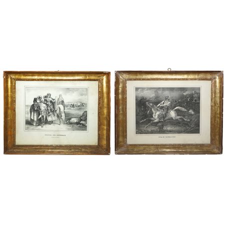 Coppia di cornici impero dorate argento e mistura con stampe, Sicily, primi 19° secolo