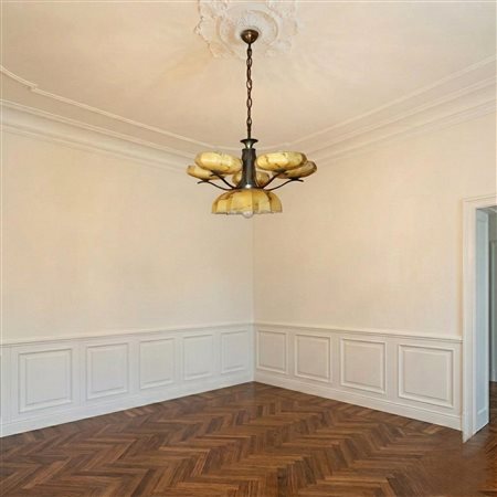 Lampadario Art Decò in vetro beige e metallo, 1930s