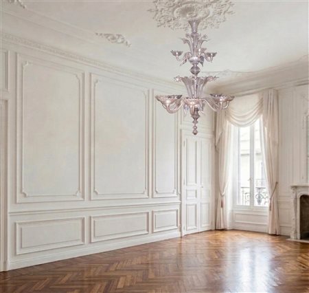 Grande lampadario in vetro di Murano lilla, primi 20° secolo