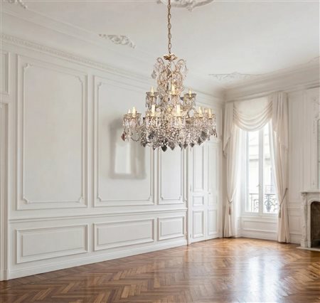 Lampadario in metallo e brindoli a 18 luci