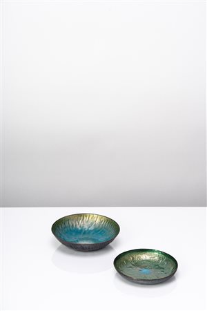 Paolo De Poli - Coppa e svuotasche a smalti policromi su rame 