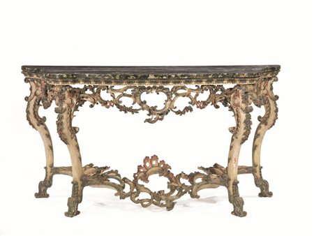 CONSOLE, GENOVA, FINE DEL SECOLO XVIII in legno intagliato e dipinto, piano...