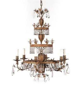 LUMIERA, TOSCANA, FINE SECOLO XIX in metallo dorato e cristallo, corpo...