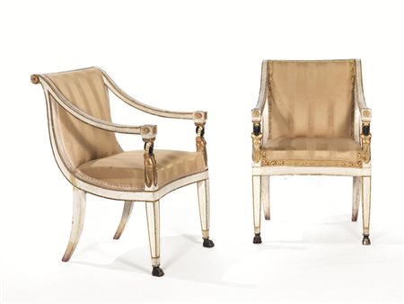 COPPIA DI POLTRONE, TOSCANA, PERIODO IMPERO, INIZI SECOLO XIX in legno...