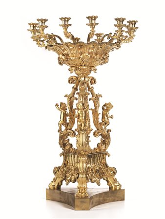 Auguste Breul GRANDE CANDELABRO, PARIGI, 1855 CIRCA in bronzo dorato a dodici...
