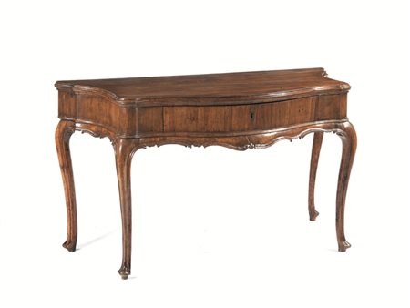 TAVOLO DA PARETE, VENETO, MET&Agrave; SECOLO XVIII in noce con piano...
