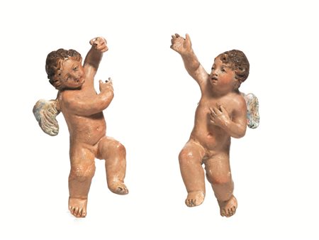 COPPIA DI PUTTINI ALATI, NAPOLI, FINE SECOLO XVIII in terracotta policroma,...