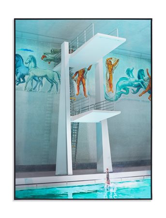 WATSON ALBERT (n. 1942) - SILVIA MURIANNI DIVER MOSAIC POOL OF THE FORO ITALICO.